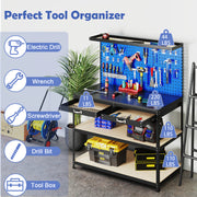 48 x 24 Inch Workbench Work Table with 3 PCs Pegboard Drawer and Shelves-Navy