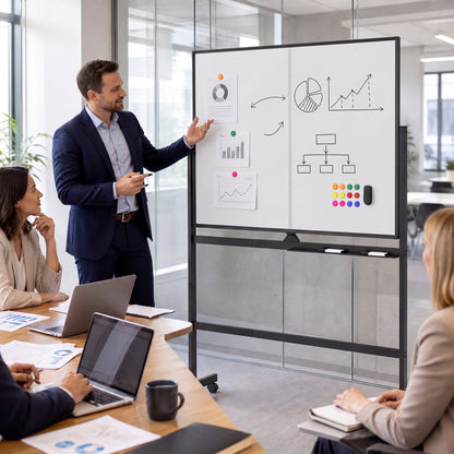 48" x 36" Double-Sided Mobile Whiteboard with Lockable Wheels