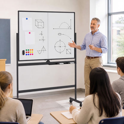 48" x 36" Double-Sided Mobile Whiteboard with Lockable Wheels