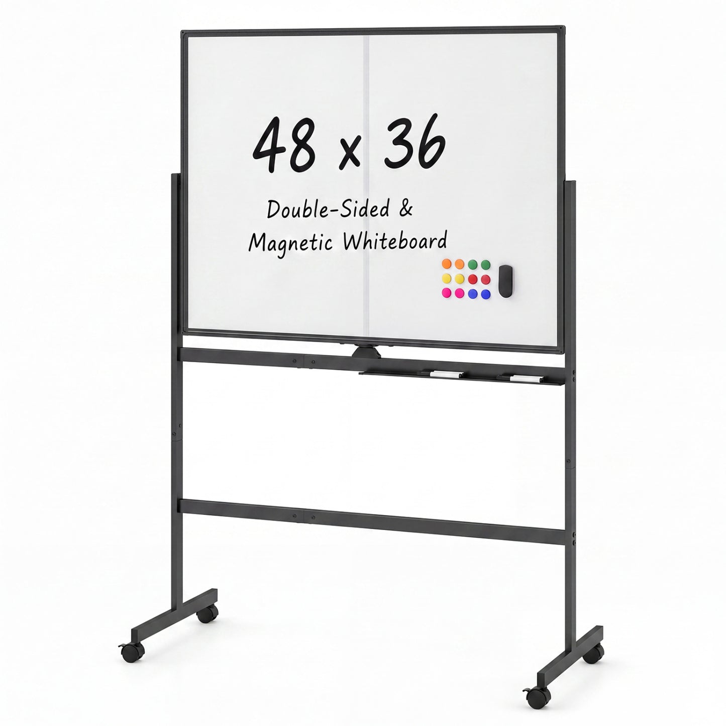 48" x 36" Double-Sided Mobile Whiteboard with Lockable Wheels