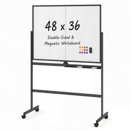 48" x 36" Double-Sided Mobile Whiteboard with Lockable Wheels