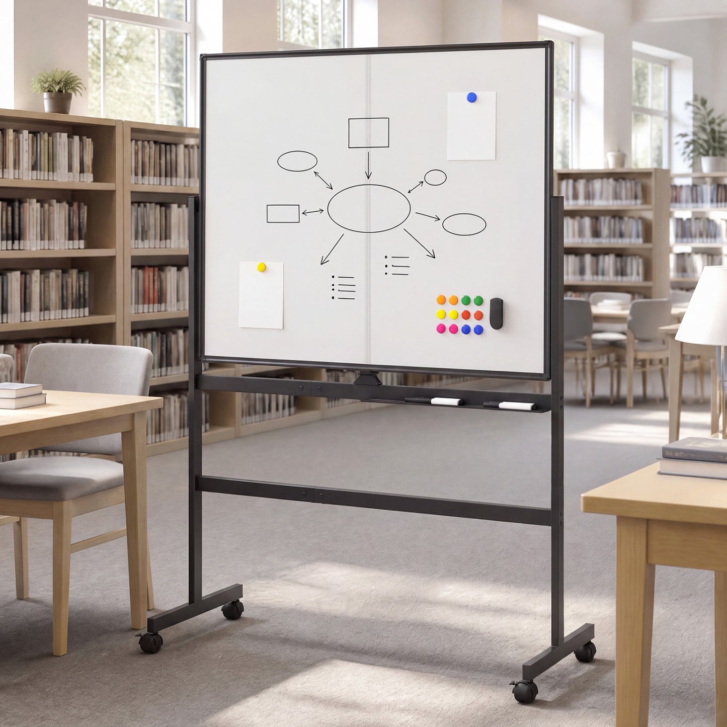 48" x 36" Double-Sided Mobile Whiteboard with Lockable Wheels