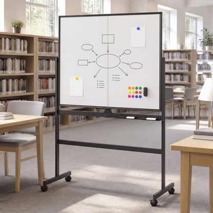 48" x 36" Double-Sided Mobile Whiteboard with Lockable Wheels