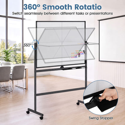 48" x 36" Double-Sided Mobile Whiteboard with Lockable Wheels