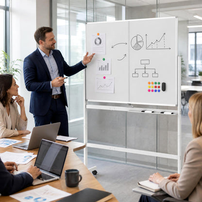 48" x 36" Double-Sided Mobile Whiteboard with Lockable Wheels
