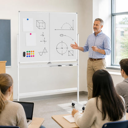 48" x 36" Double-Sided Mobile Whiteboard with Lockable Wheels
