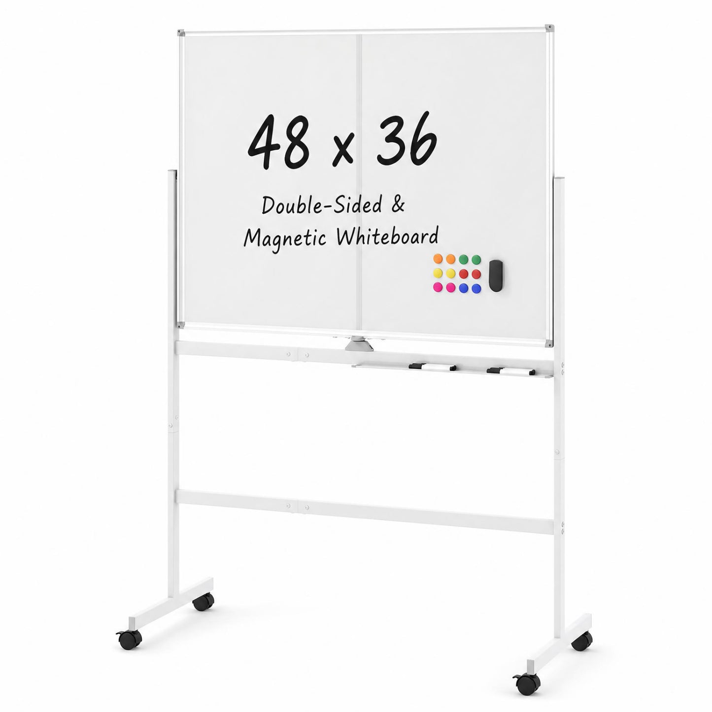 48" x 36" Double-Sided Mobile Whiteboard with Lockable Wheels