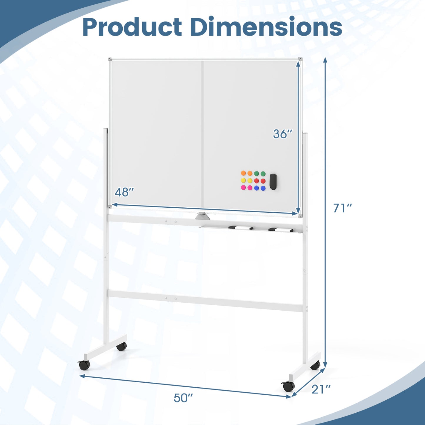 48" x 36" Double-Sided Mobile Whiteboard with Lockable Wheels