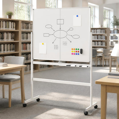 48" x 36" Double-Sided Mobile Whiteboard with Lockable Wheels