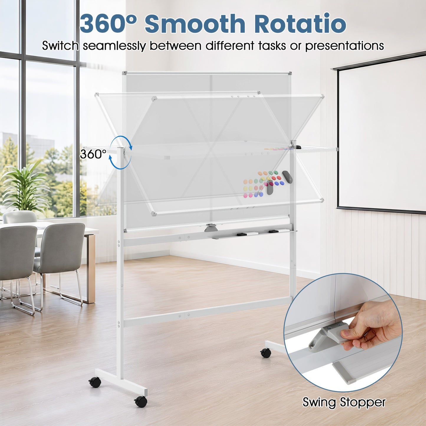 48" x 36" Double-Sided Mobile Whiteboard with Lockable Wheels