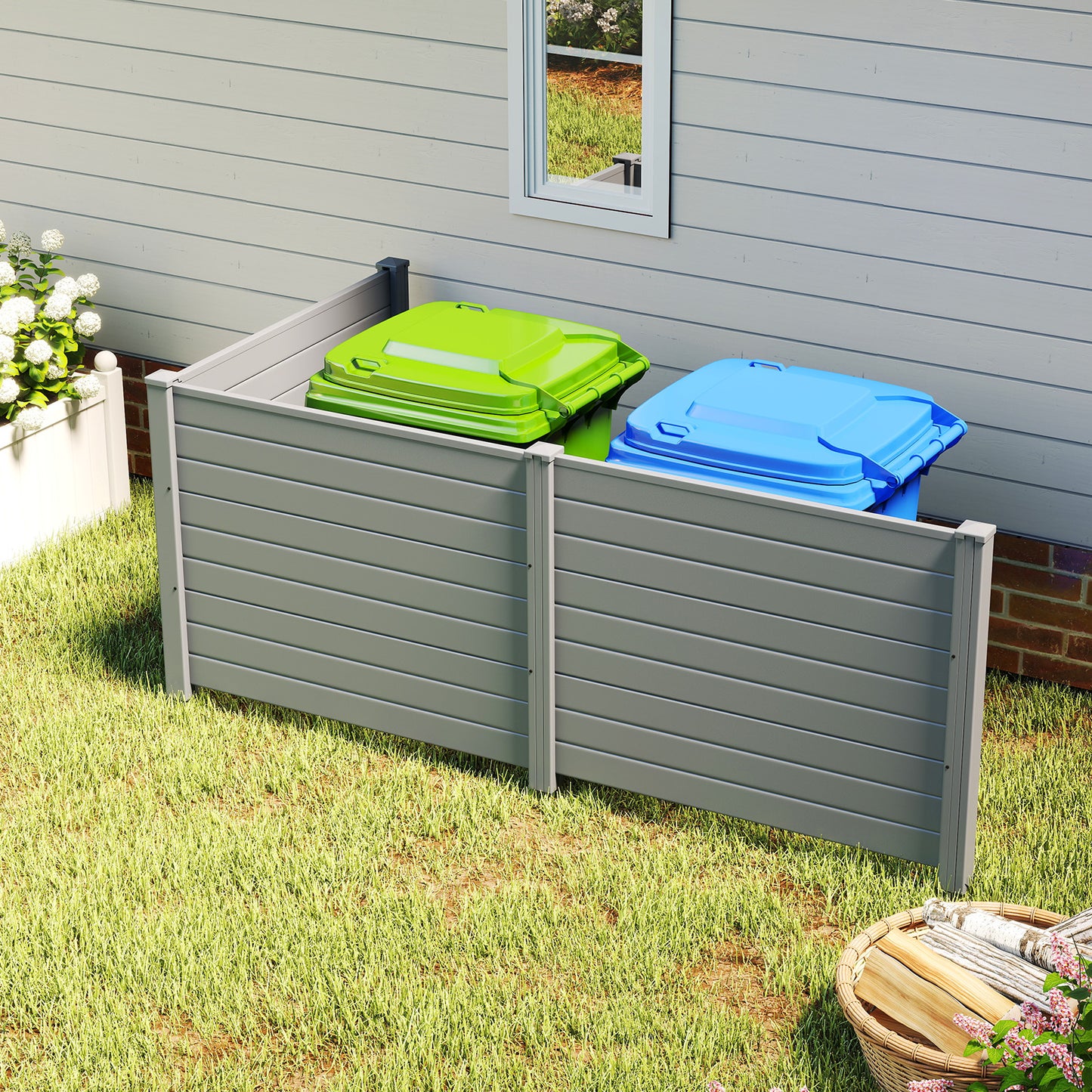 48 x 38 Inch Air Conditioner Fence 3 Panels with Metal Ground Stakes for Patio Backyard-Gray