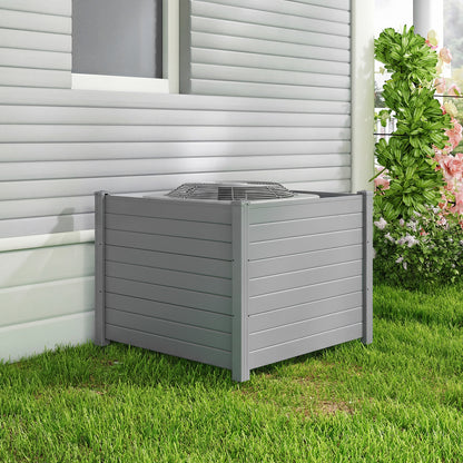 48 x 38 Inch Air Conditioner Fence 3 Panels with Metal Ground Stakes for Patio Backyard-Gray