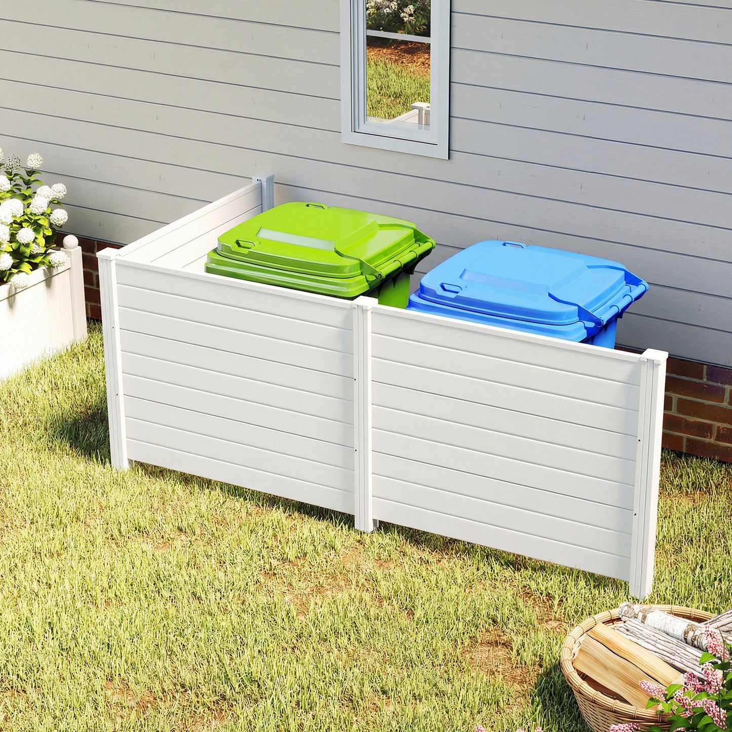 48 x 38 Inch Air Conditioner Fence 3 Panels with Metal Ground Stakes for Patio Backyard-White