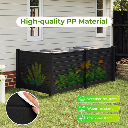 48 x 38 Inch Air Conditioner Fence 3 Panels with Metal Ground Stakes for Patio Backyard-Black