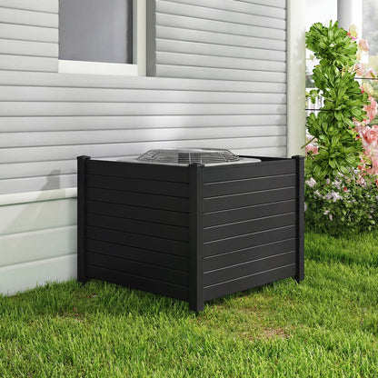 48 x 38 Inch Air Conditioner Fence 3 Panels with Metal Ground Stakes for Patio Backyard-Black