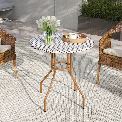 27.5 inch Outdoor Bistro Table with Heavy Duty Metal Frame and Adjustable Foot Pads-white