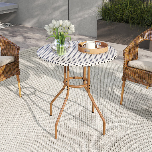 27.5 inch Outdoor Bistro Table with Heavy Duty Metal Frame and Adjustable Foot Pads-white