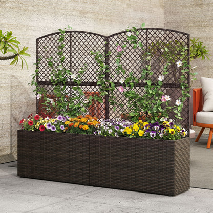 49 Inch Raised Garden Bed with Trellis and Wicker Planter Box-Brown