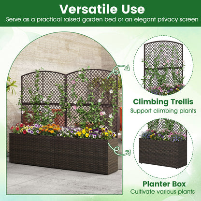 49 Inch Raised Garden Bed with Trellis and Wicker Planter Box-Brown