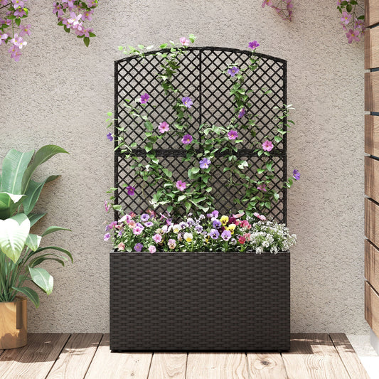 49 Inch Raised Garden Bed with Trellis and Wicker Planter Box-Black