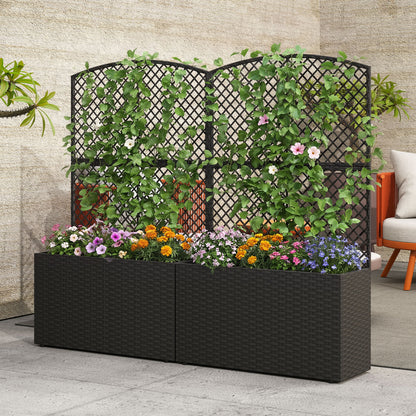 49 Inch Raised Garden Bed with Trellis and Wicker Planter Box-Black