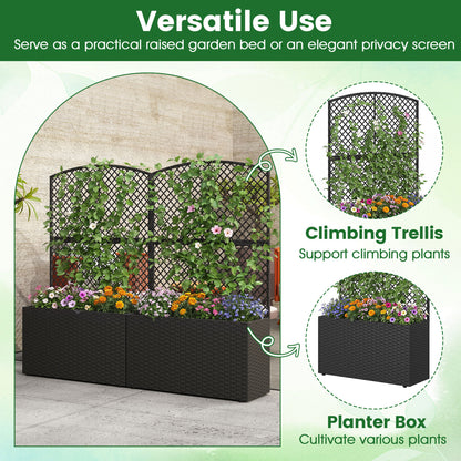 49 Inch Raised Garden Bed with Trellis and Wicker Planter Box-Black