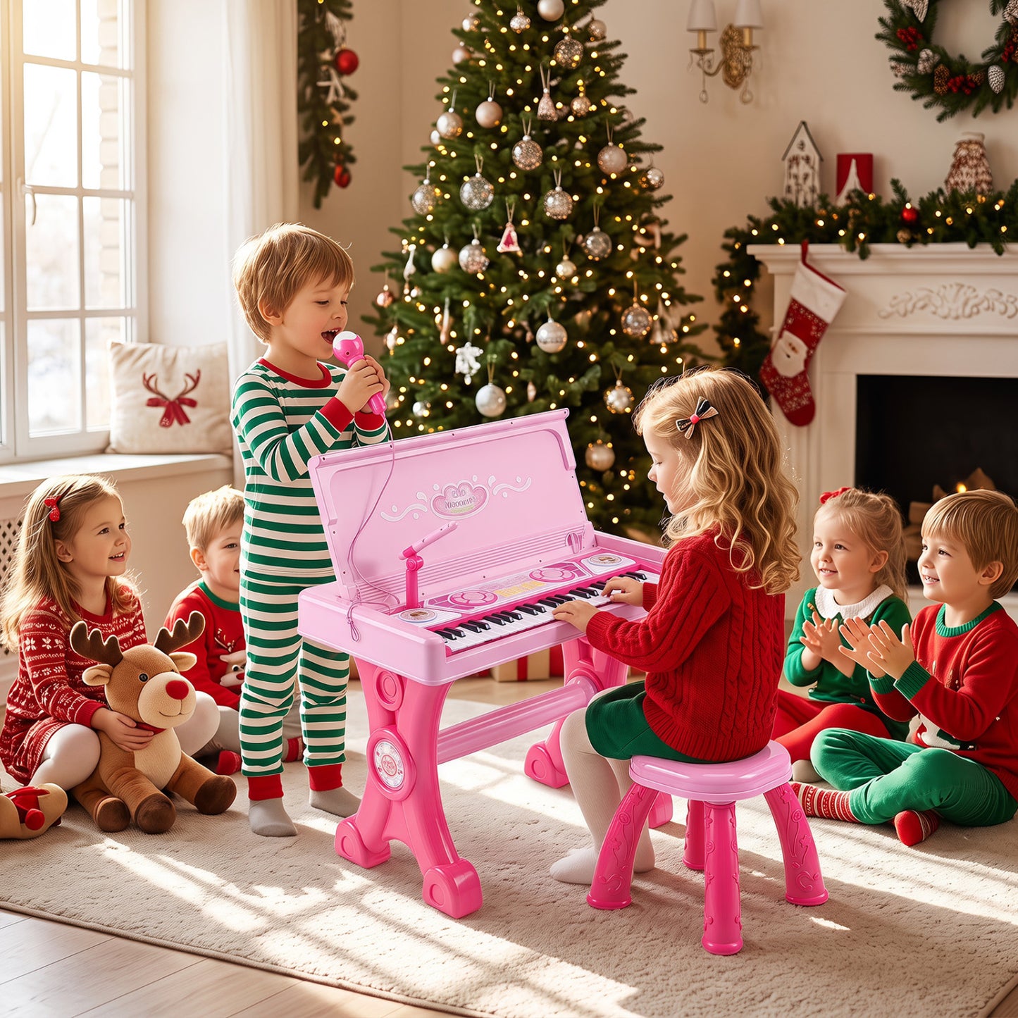49-Key Kids Electric Piano Keyboard with Stool & Microphone