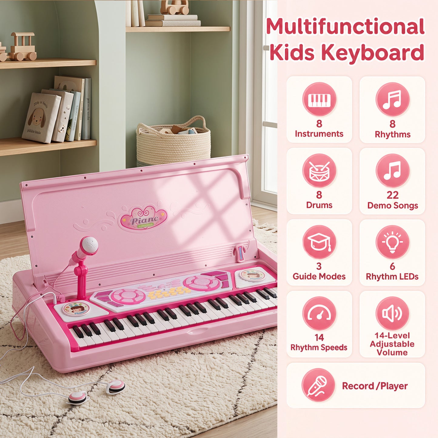 49-Key Kids Electric Piano Keyboard with Stool & Microphone