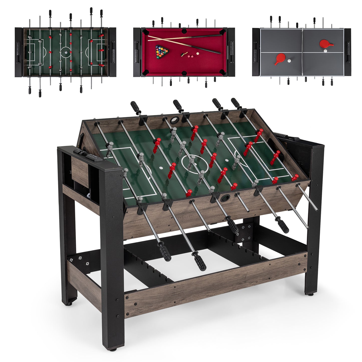 49 inch Combo Game Table with Pool Billiards-Brown