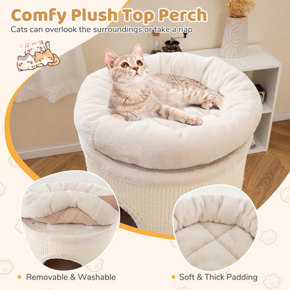 49 Inch Elevated Cat Cave 4-Story Cat House for Multiple Cats-Beige