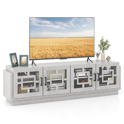 4-Door TV Stand for TVs up to 75 Inch Media Console Table with Adjustable Shelves-Oak