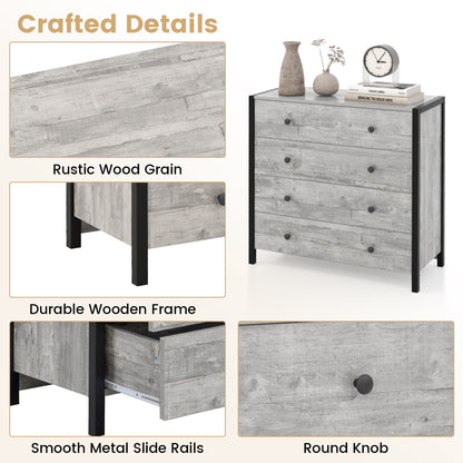 4-Drawer Dresser Modern Wooden Chest of Drawers for Bedroom Living Room-Gray