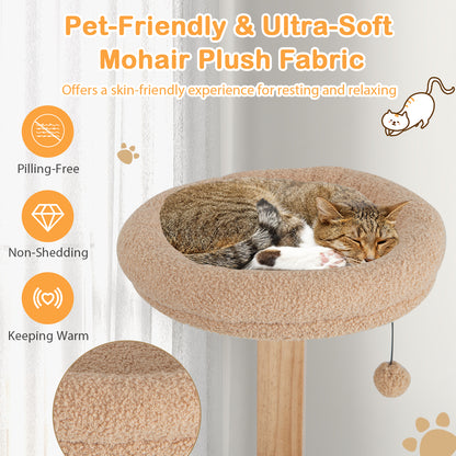 4-Layer Wooden Cat Tree 51 Inch Tall Cat Tower with Condo and Washable Cushions-Natural