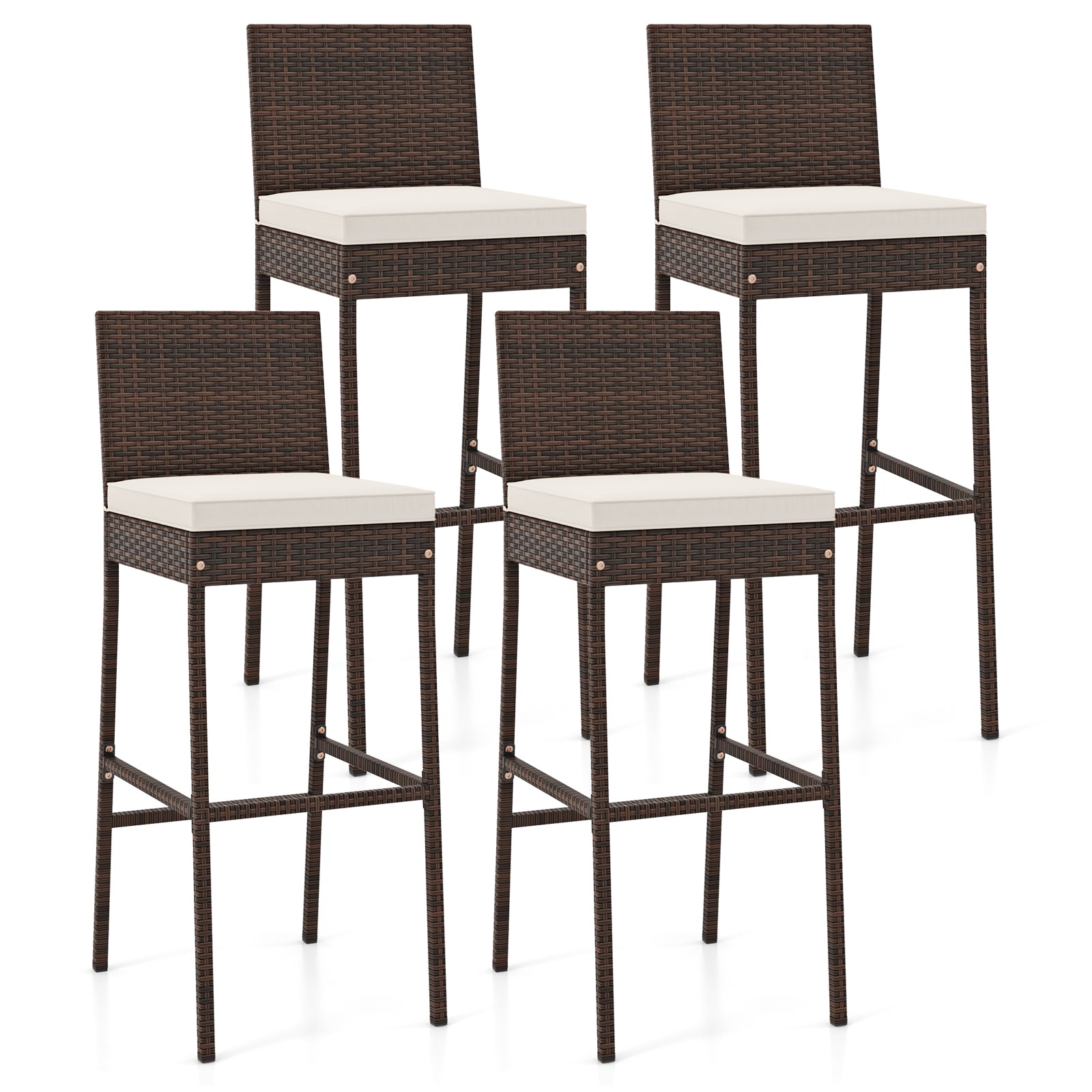 2 Pieces Patio Cushioned Wicker Barstools with Cozy Footrest-Set of 2 - Set Of 4