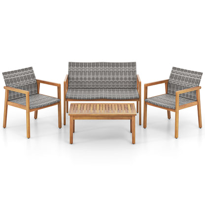 4-Piece Patio Furniture Set with Loveseat Single Chairs and Coffee Table