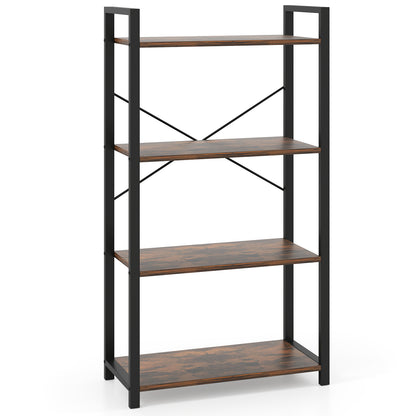 4-Tier Bookshelf with Heavy Duty Metal Frame Industrial Display Shelf-Rustic Brown