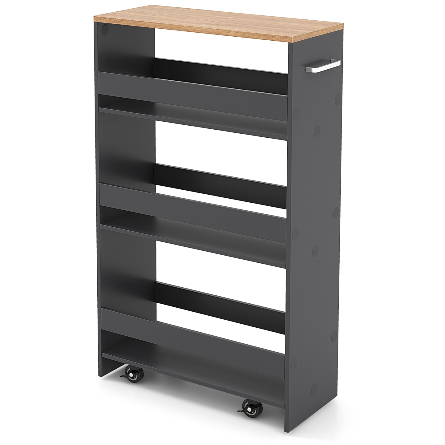 4-Tier Rolling Storage Cart Slim Kitchen Cart on Wheels with Open Shelves and Handle-Rustic Brown - Gray