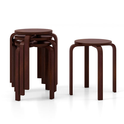 Set of 4 18 Inch Stackable Bentwood Dining Chairs with Round Top-Black - Deep Brown