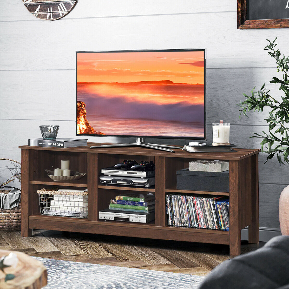 60 Inch Entertainment TV Stand Cabinet-Brown