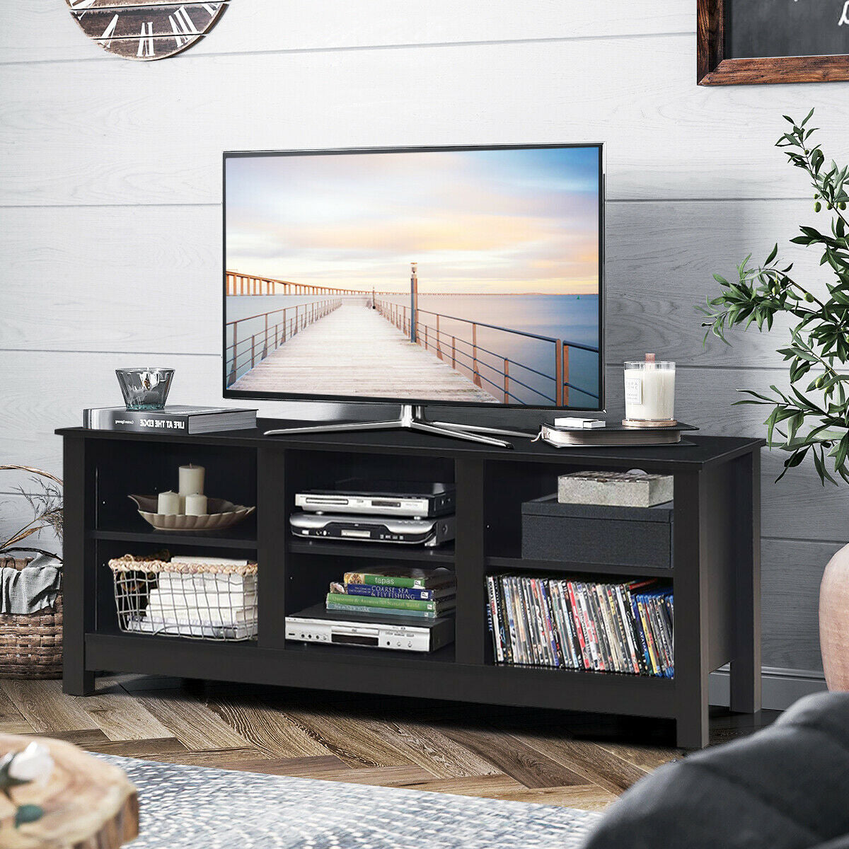 60 Inch Entertainment TV Stand Cabinet-Black