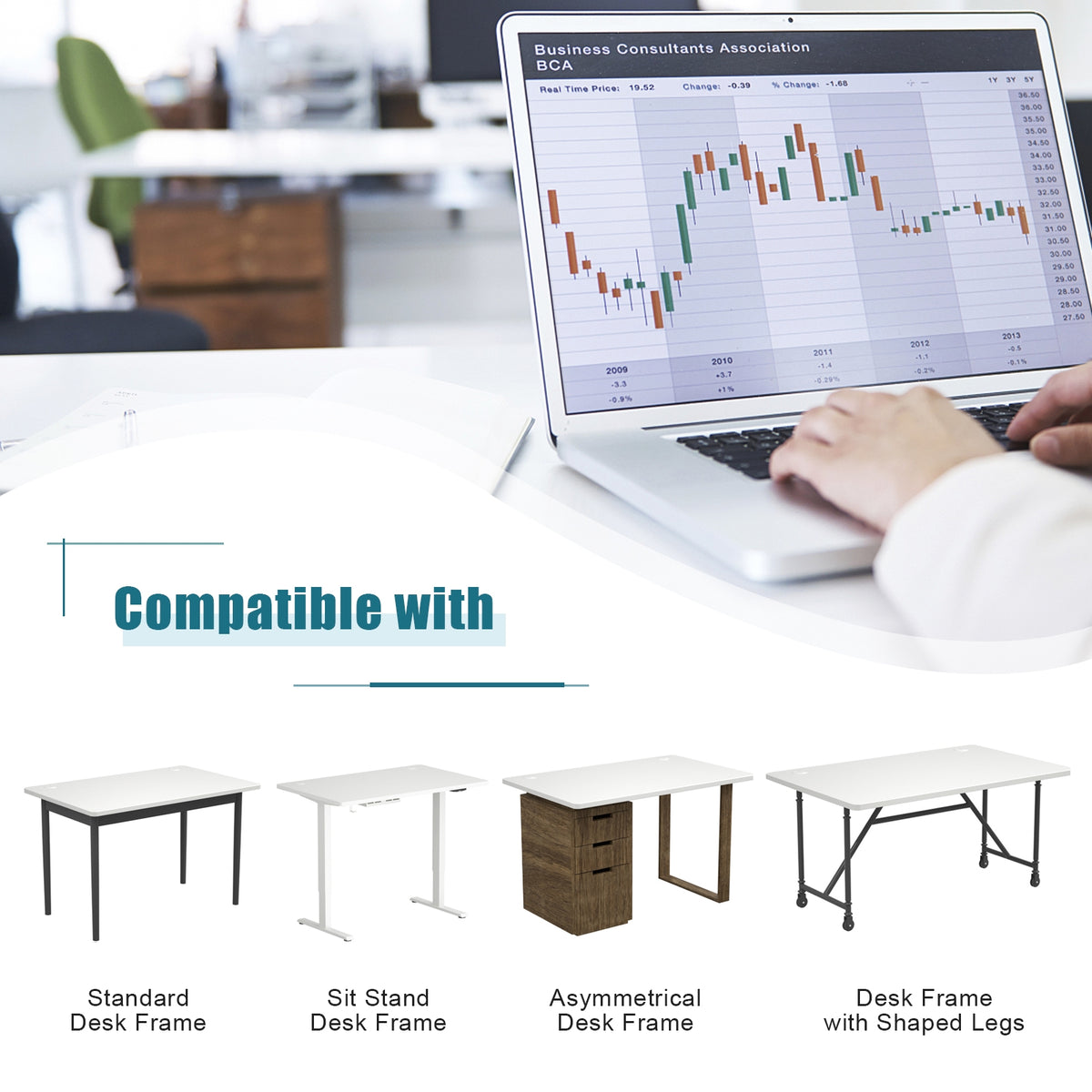 48-Inch Universal Office Desktop for Sit-Stand Desk Frames
