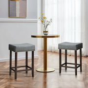 2 Pieces Nailhead Saddle Bar Stools with Fabric Seat and Wood Legs-Gray