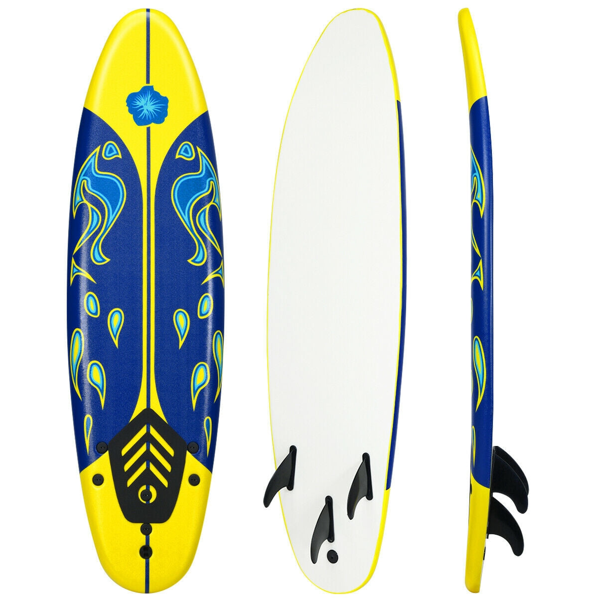 6 Feet Surfboard with 3 Detachable Fins-Red - Yellow