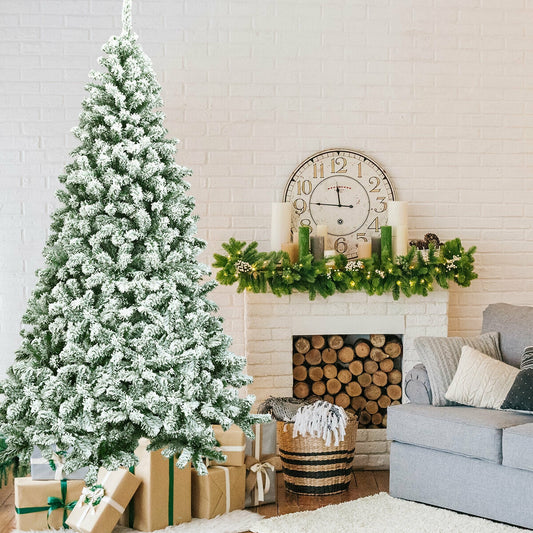 7.5 Feet Snow Flocked Artificial Christmas Tree Hinged with 1346 Tip and Foldable Base
