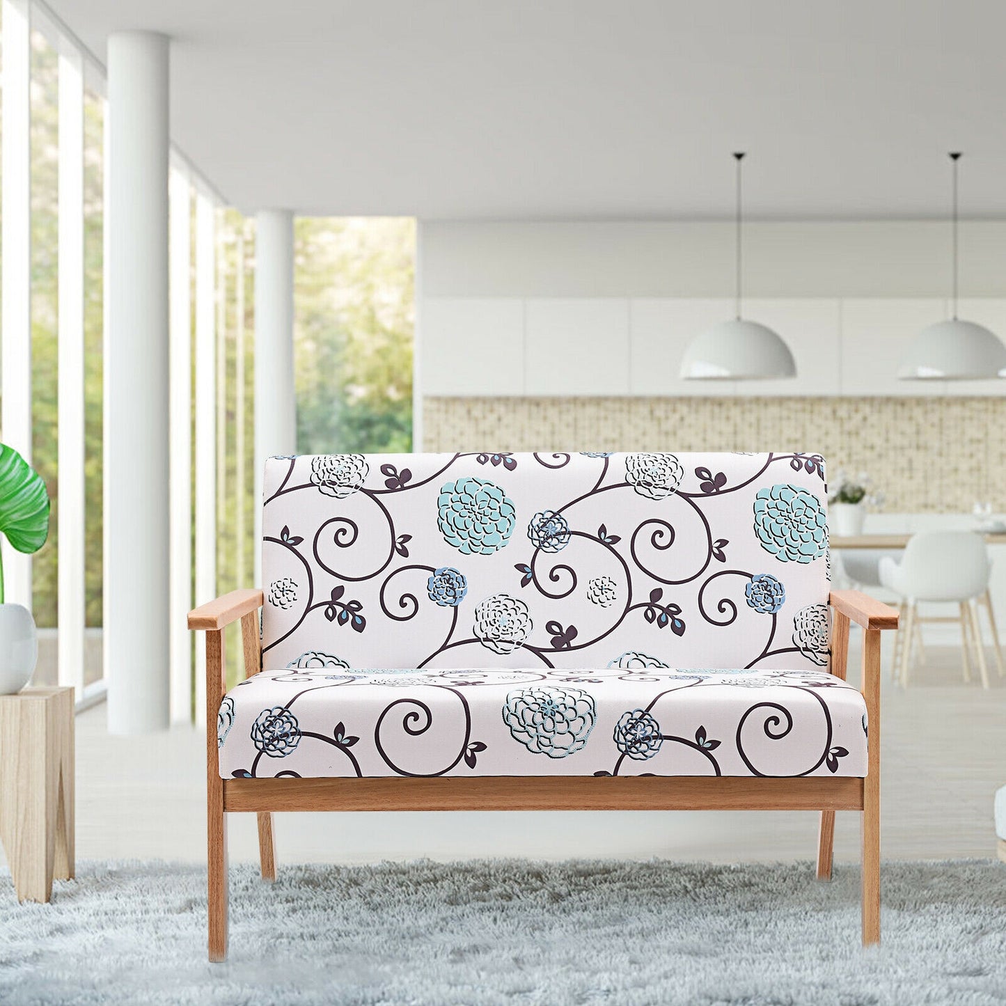 Modern Fabric Loveseat Sofa Couch Upholstered 2-Seat Armchair-Blue