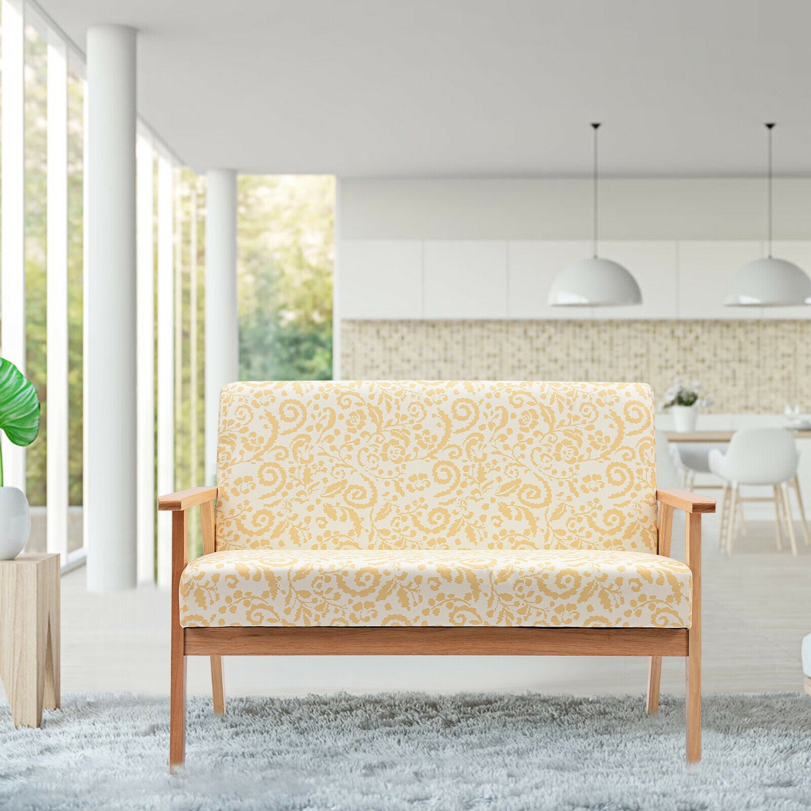 Modern Fabric Loveseat Sofa Couch Upholstered 2-Seat Armchair-Yellow