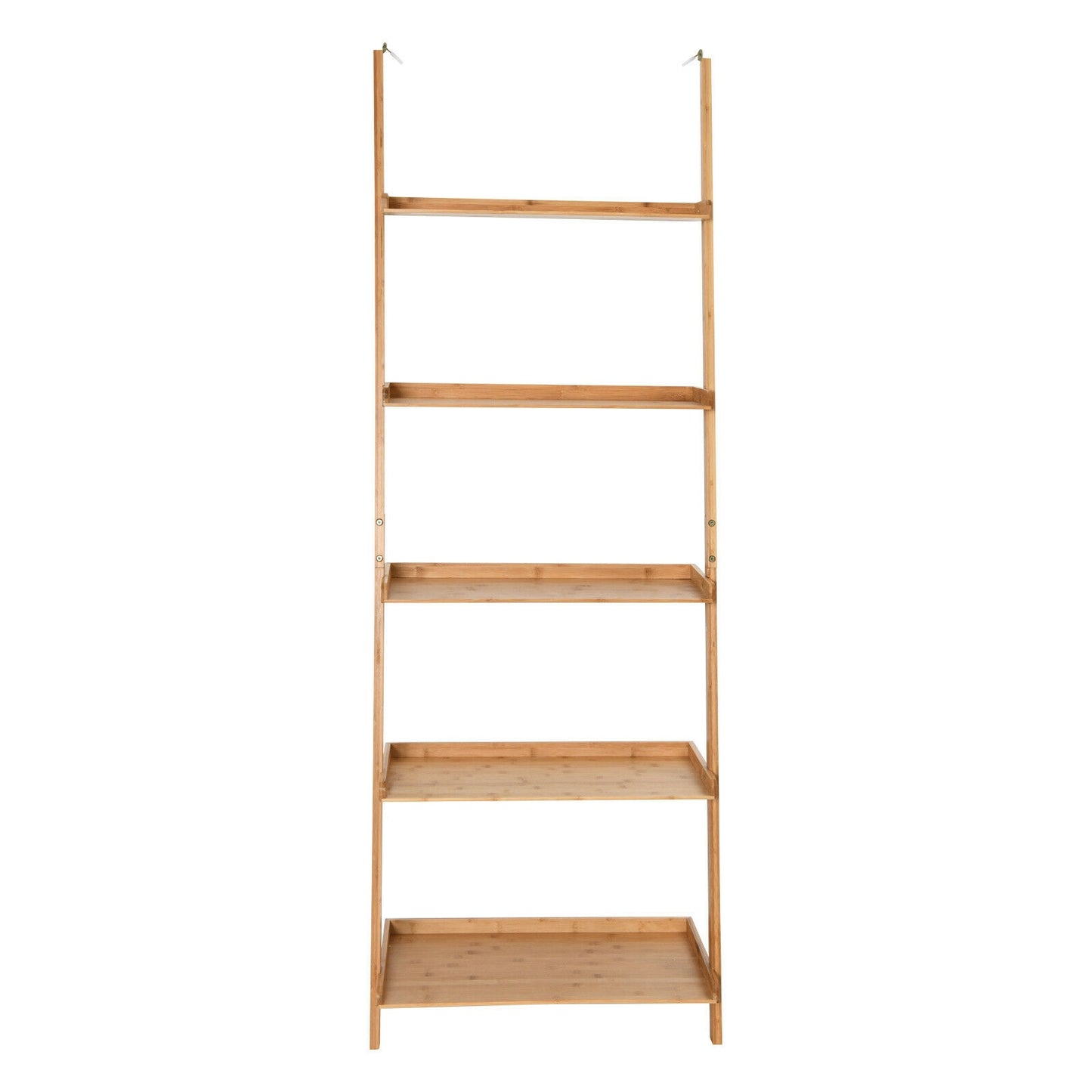5-Tier Ladder Shelf Bamboo Bookshelf Wall-Leaning Storage Display Plant Stand-Natural