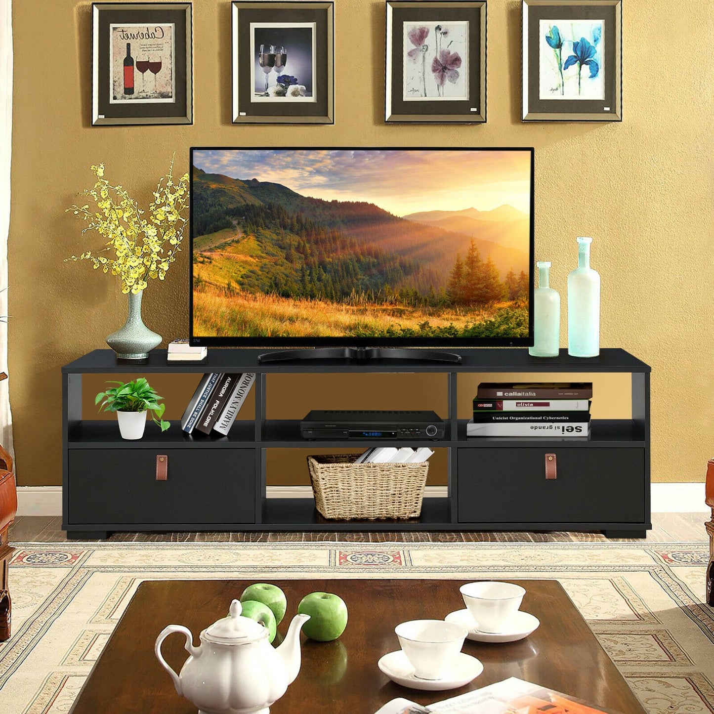 TV Stand Entertainment Media Center Console for TV's up to 60 Inch with Drawers-Black