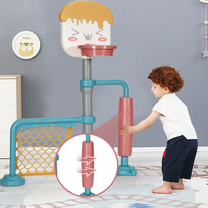 3-in-1 Height Adjustable Basketball Stand Set with Soccer and Roller