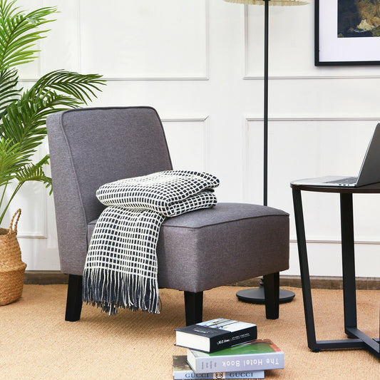Modern Armless Accent Sofa Chair with Rubber Wood Legs -Gray